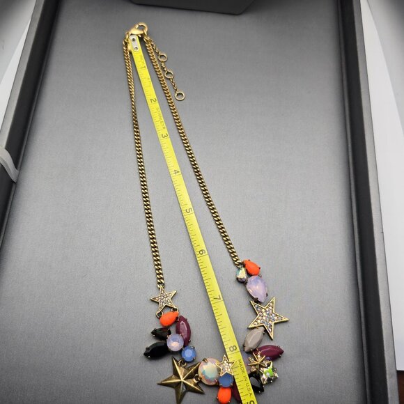 J Crew Fruit Salad AB Crystals Acrylic Gems w/ Stars Necklace 18" Gold Plated - Picture 6 of 7